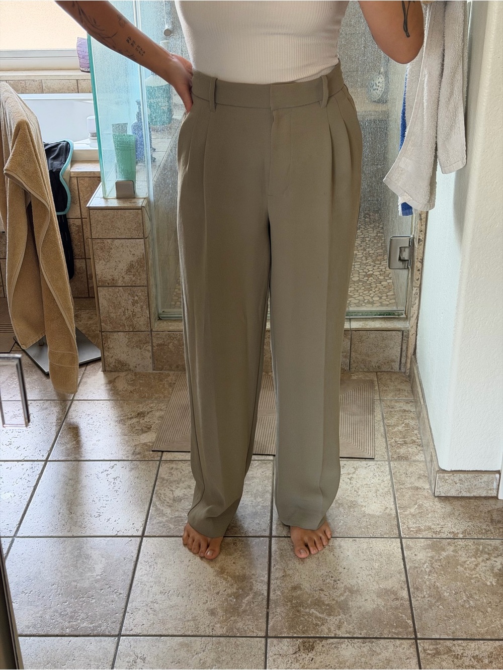 Wilfred High-Waist Wide Leg Trousers in Olive Taupe